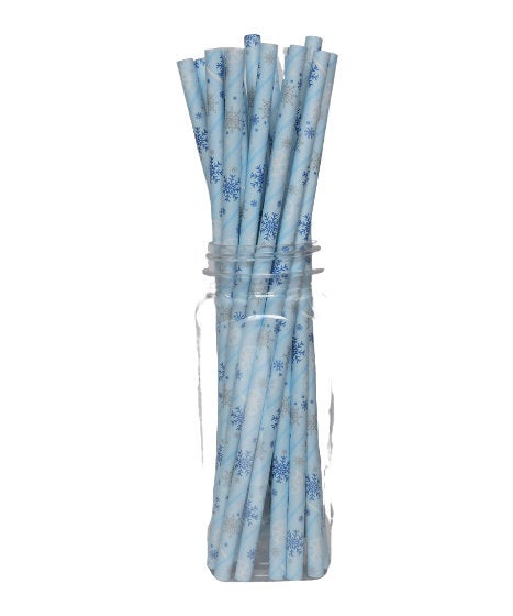 Blue Snowflake Holiday Paper Drinking Straws