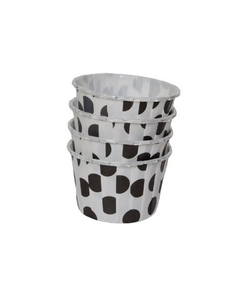 White w/ Black Dot Mini Nut Cup-White w/ Black Mini Candy/Nut Cups are perfect for filling with candy, nuts or other snacks.