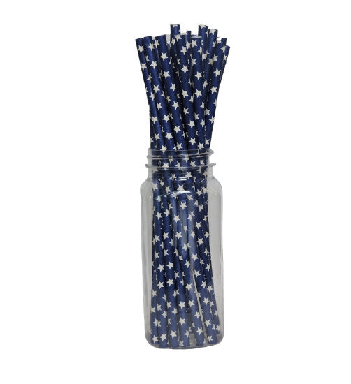 Navy Blue with White Stars Paper Straws