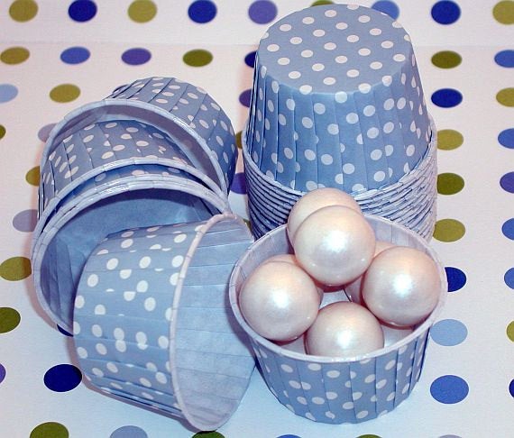 Powder Blue Polka Dot Nut Cup-Powder Blue Candy/Nut Cups are perfect for filling with candy, nuts or other snacks.