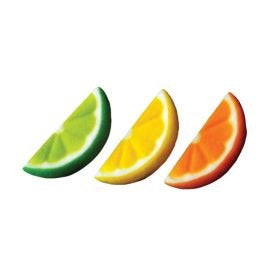 Fruit Slice Assort Sugar Dec-Ons-1 3/4" long and come in a package of 12 with four of each color.