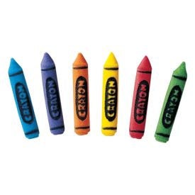 Crayon Sugar Dec Ons-Package of 12 assorted colored crayons, 2 of each color: Red, Orange, Yellow, Purple, Green and Blue.