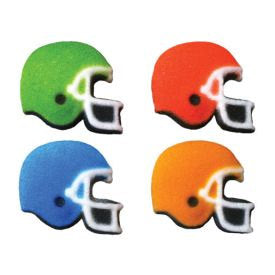 Football Helmet Edible Sugar Dec Ons-They come in assorted colors, blue, green, red, orange and 1 1/4". Packed in a set of 12
