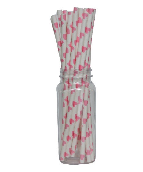 Pink Heart Paper Straws