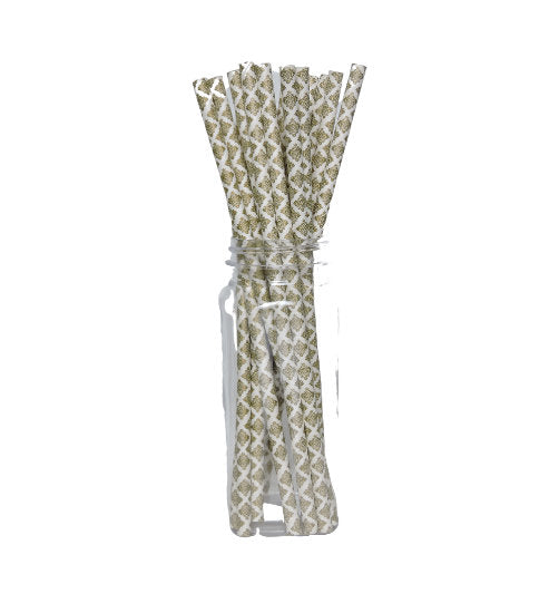 White with Gold Diamonds Paper Straws