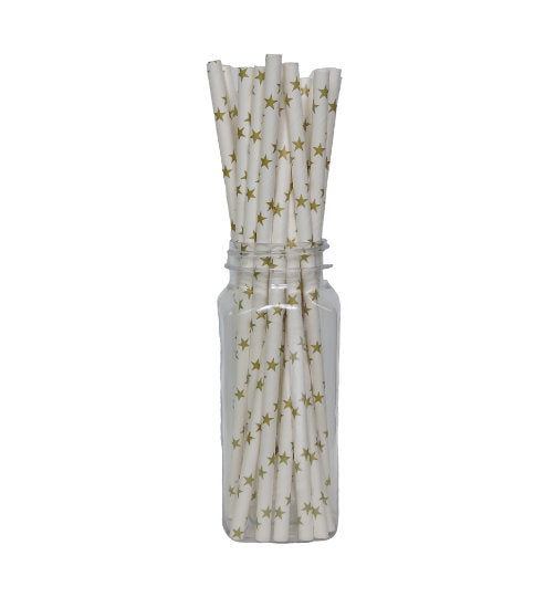 White with Gold Stars Paper Straws