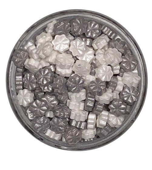 Tiny Snowflakes, White & Silver - Bulk